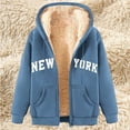 thumbnail image 2 of QATAINLAV Fall Savings Fleece Jackets for Women Casual Zip Up Sherpa Lined Hoodies Trendy Letter Graphic Print Hooded Sweatshirt Coats Sky Blue XXXL, 2 of 6