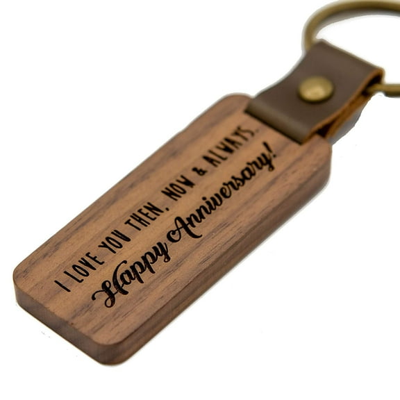 MUUJEE Happy Anniversary Engraved Wooden Keychain - Home Car Office Key Chain, 5th Year Wedding Anniversary Traditional Gift Wood (Happy Anniversary)