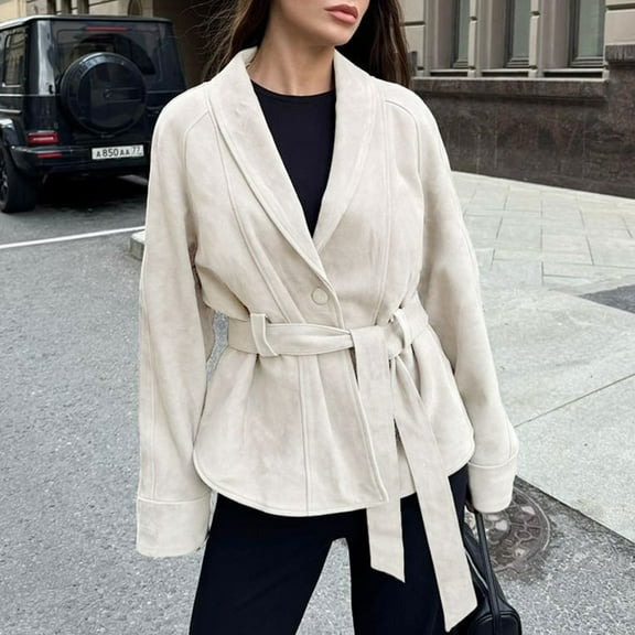 Sakmal Barn Jacket Women Beige Suede Peacoat Jacket Streetwear Winter Clothing for Women S