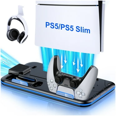 PS5 Cooling Station for 2023 Playstation 5 Slim,QQV PS5 Accessories with Dual Controller Charging Station for 2022 Playstation 5 Console with Headset Holder