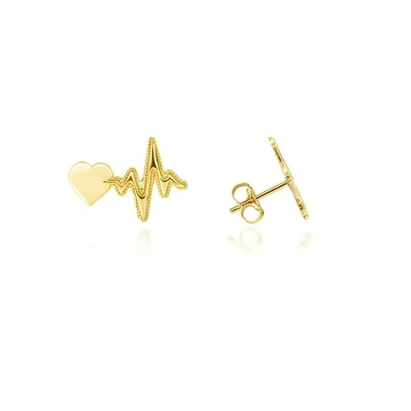 Yellow Gold Heartbeat Stud Earrings (14K)