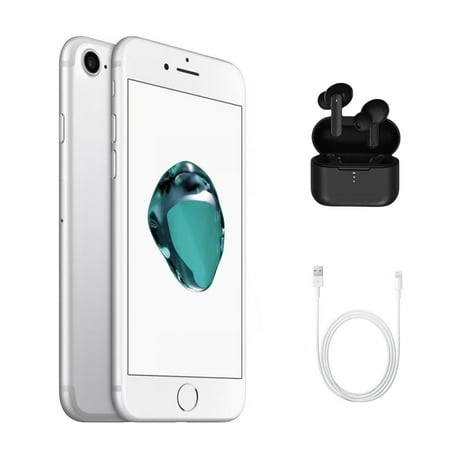 Restored Apple iPhone 7 A1660 (Fully Unlocked) 32GB Silver (Grade A+) w/ Wireless Earbuds (Refurbished)