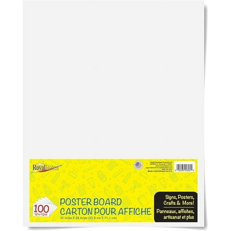 Royal Brites White Poster Board, High Quality 2-Sided 22"x28" for School and Work Projects, 22x28”, pack of 100