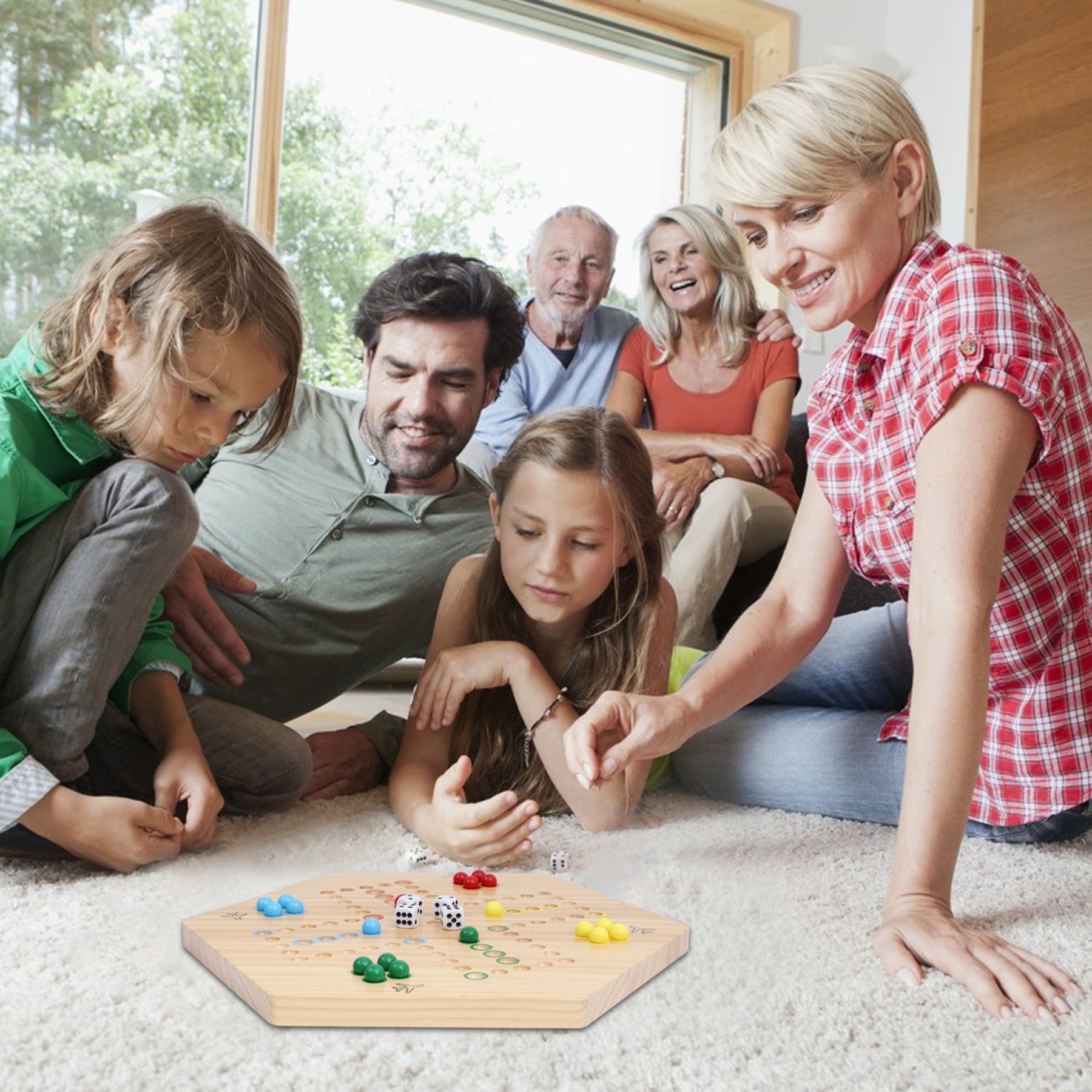 Grhonior Original Marble Game Wahoo Board Game Double Sided Painted Wooden Fast Track Board Game for 6 and 4 Players 6 Colors 24 Marbles 6 Dice for Family Friends