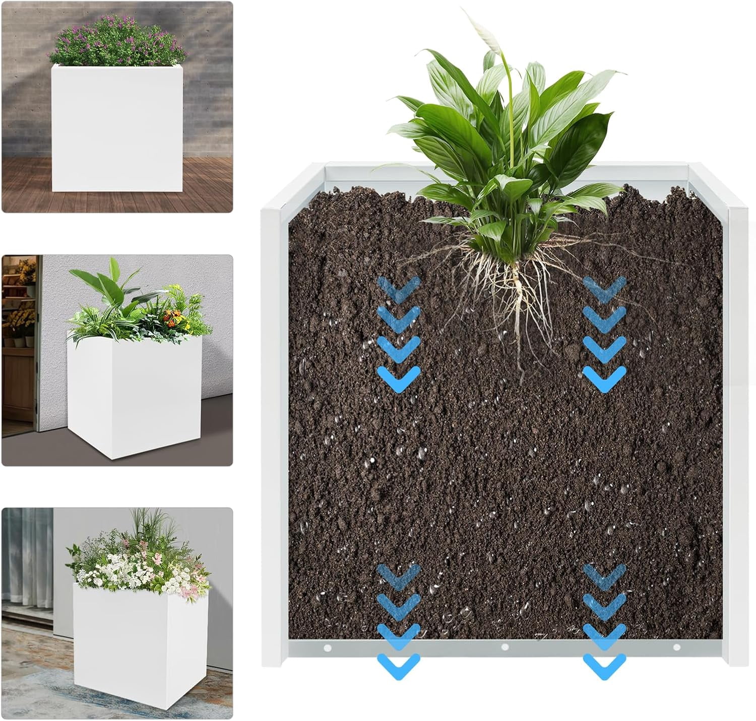 Large Black Square Planter, Cube Metal Planters Pot with Drainage Seams for Indoor and Outdoor, Heavy Duty Steel Flower Pots for Patio, Deck, Yard, Garden