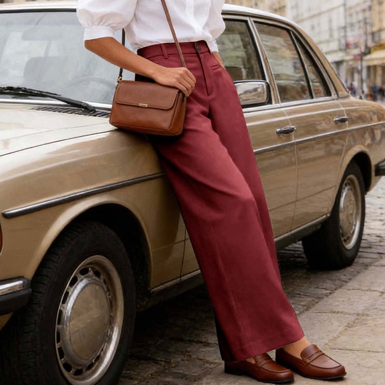 luxury dress pants women TruHer Women's Wide Leg Dress Pants High Waisted Business Casual Work Trousers With Pockets, Soft Polyester Blend Loose Straight Leg Office Pants For