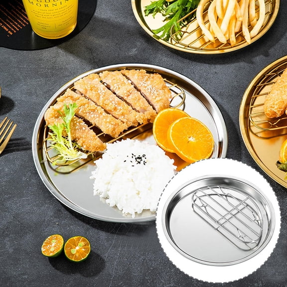 Worgeous Trays Food Serving Oil Drain Plate Stainless Steel Households Home Use 1Set