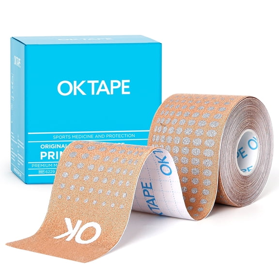 OK TAPE Synthetic Kinesiology Tape Prime, Breathable Sports Athletic Tape for Joint & Muscle Discomfort, Latex Free and Water Resistance, 1 Roll, 2in×16.4ft-Beige