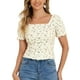 thumbnail image 1 of INSPIRAR CHIC Blusa Cortada de Manga Corta con Fruncido y Estampado Floral Beige Amarillo XL, 1 of 5