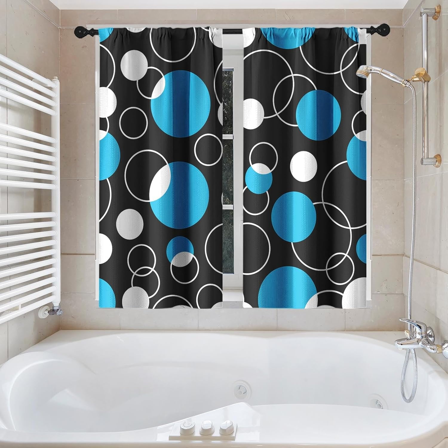 Vintage Brown Shower Curtain Set with Window Curtain, Royal Abstract Line Modern Bathroom Window Curtain with Waterproof Shower Curtain Set for Bathroom Decor