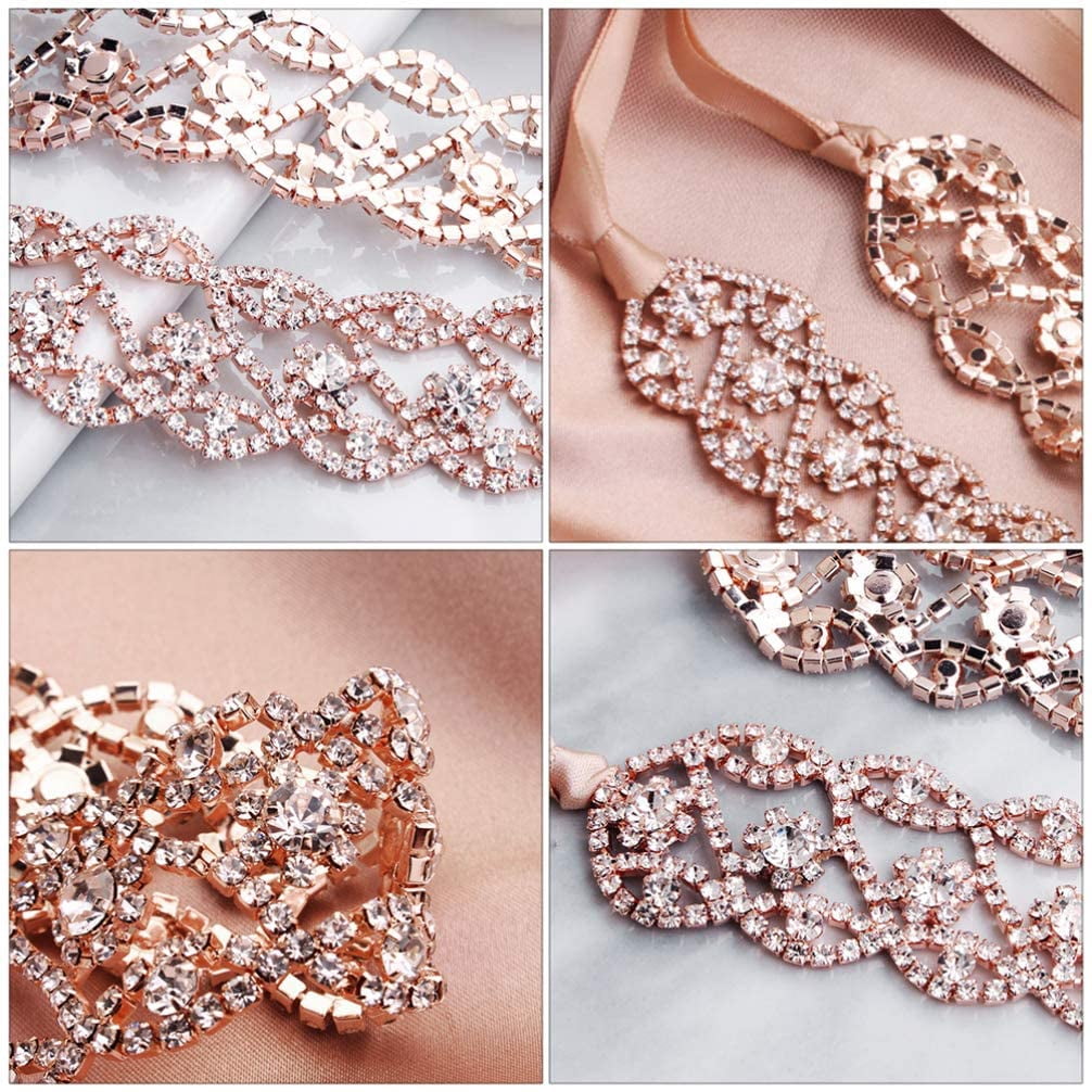 Rose Gold Rhinestone Bridal Belt Sash 