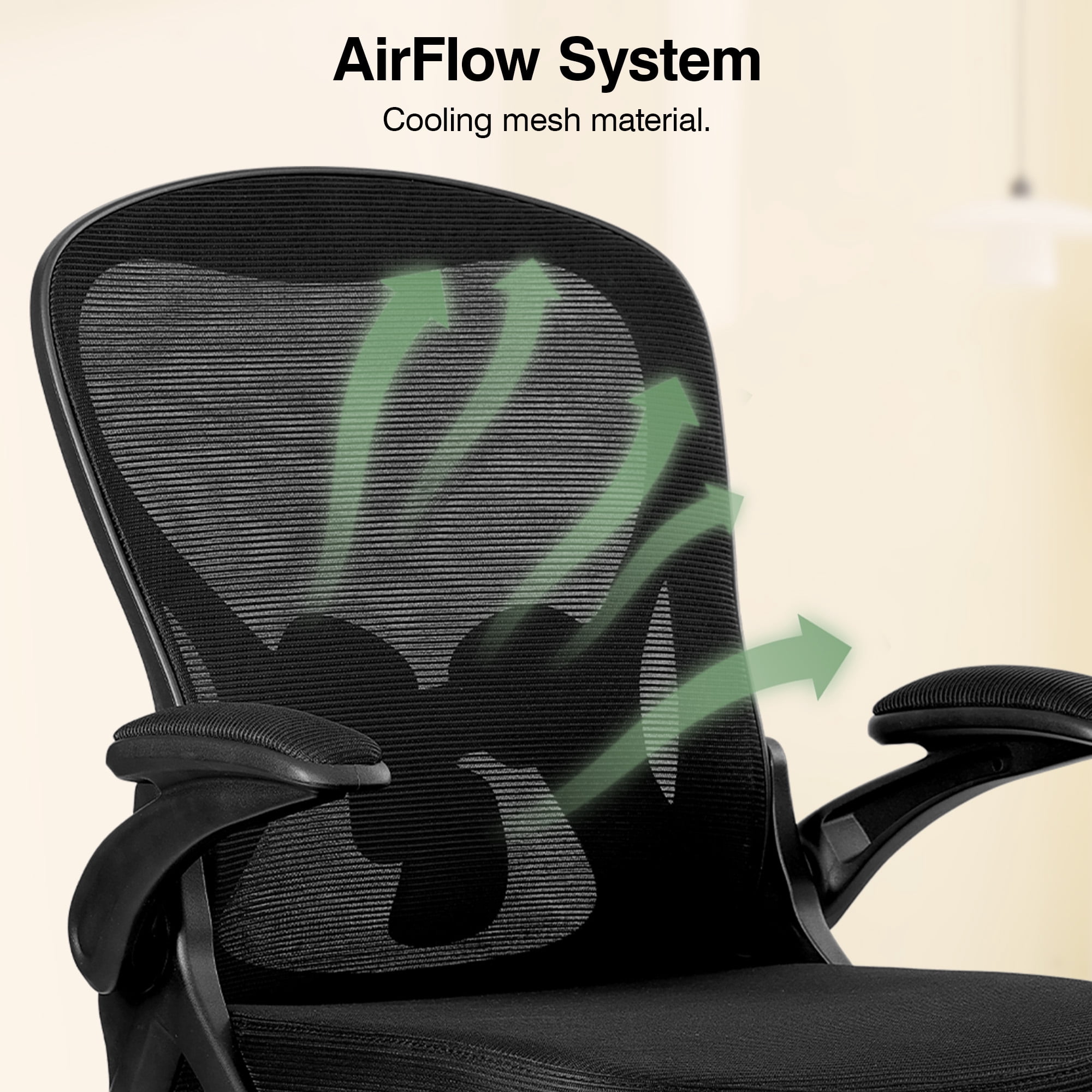 ATHOPE Ergonomic Office Chair, Mesh Desk Chair with Lumbar Support, Tall Office Chair with Flip-Up Armrests and Footrest Ring, Adjustable Computer Chair for Standing Desk Home Office, Black