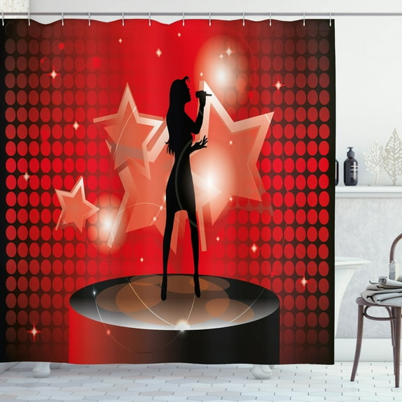 Ambesonne Popstar Party Shower Curtain, Woman Singer Star, 69"Wx75"L, Red Coral Black