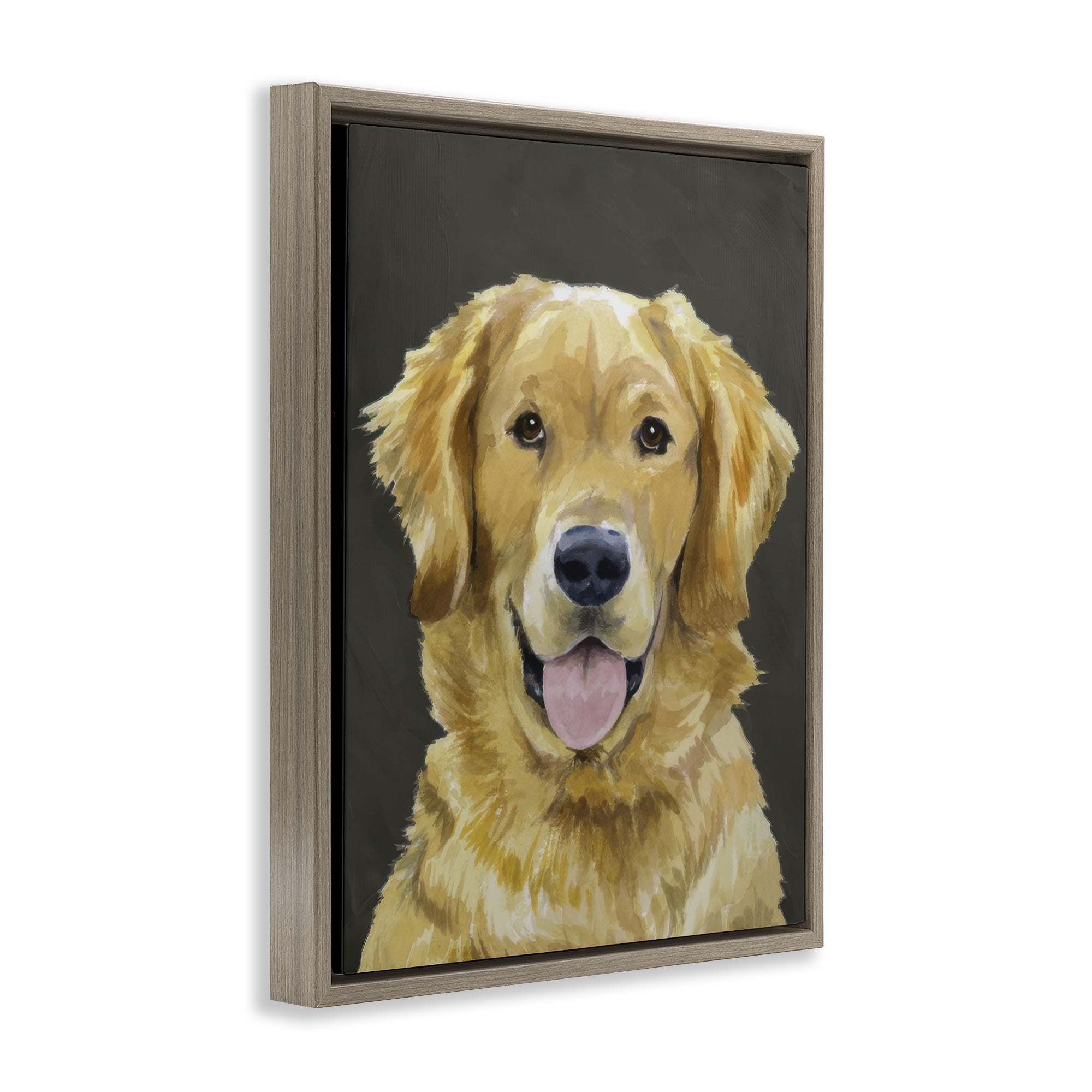 Stupell Industries Joyful Golden Retriever Portrait Brown Framed Floater Canvas Wall Art, design by Lil' Rue