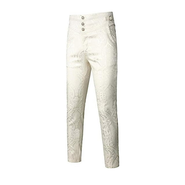 Ceisia Gift Men's Spring/Summer Casual Suit Pants - Straight Stripe Print Pocket Button Waist Polyester Trousers
