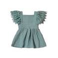 thumbnail image 3 of Xingqing 4 Colors Newborn Baby Girls Princess Dress Solid Lace Fly Sleeve Button A-Line Mini Dress, 3 of 7