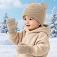 thumbnail image 5 of WUANDIXFA Newborn Boy Hats Fashion Warm Baby Cute Hat and Mitten Set Knit Wool Earmuffs Hat Gloves Set Winter,Beige,0-6 Months, 5 of 8