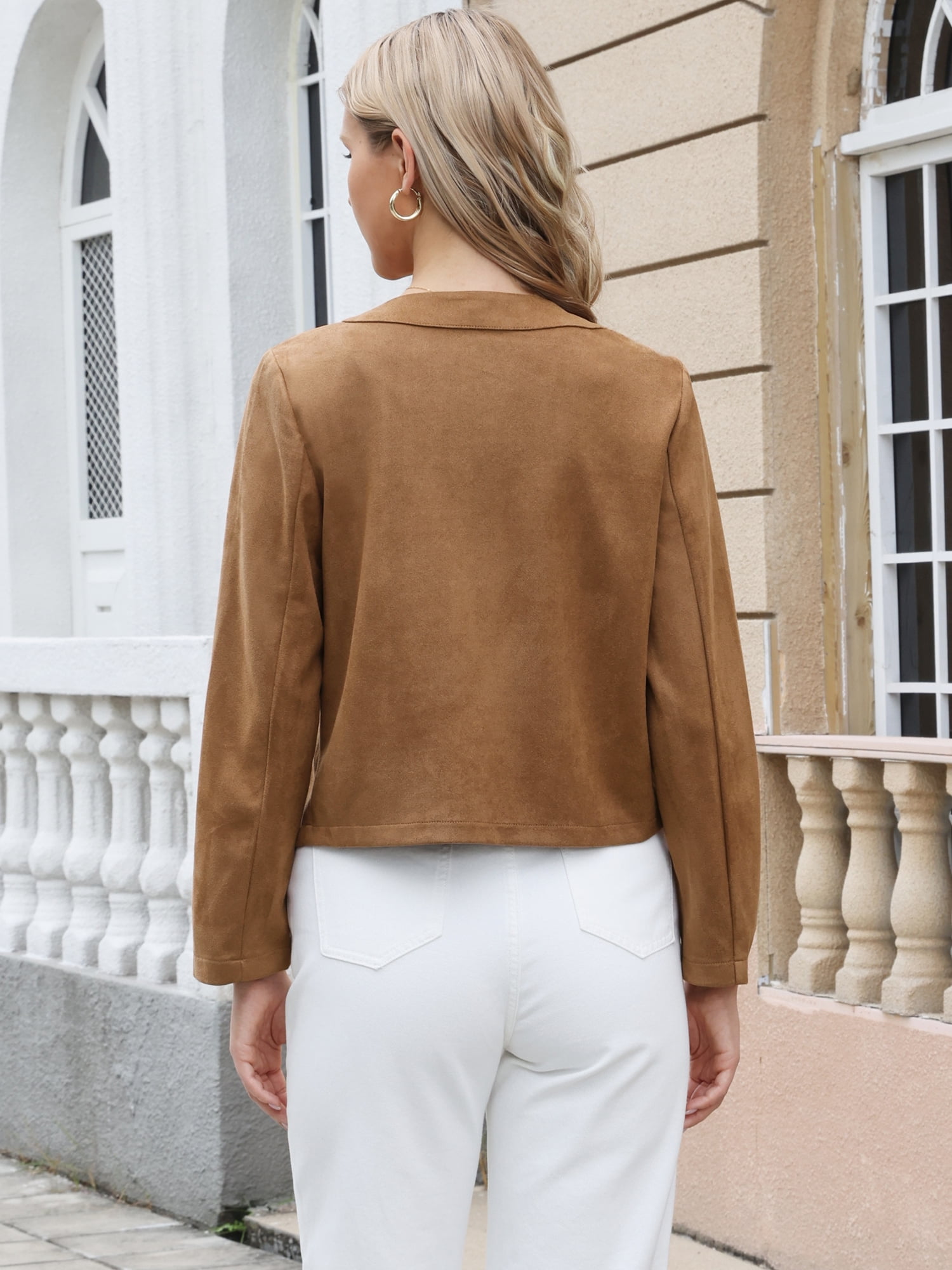 DARING DIVA Women's Faux Suede Long Sleeve Snap Button Collarless Jacket XS Brown