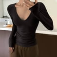 thumbnail image 2 of Timegard Going out Tops for Women Low V Neck Long Sleeve Slim Fitting Comfy Tops Fall Spring Casual, 2 of 3