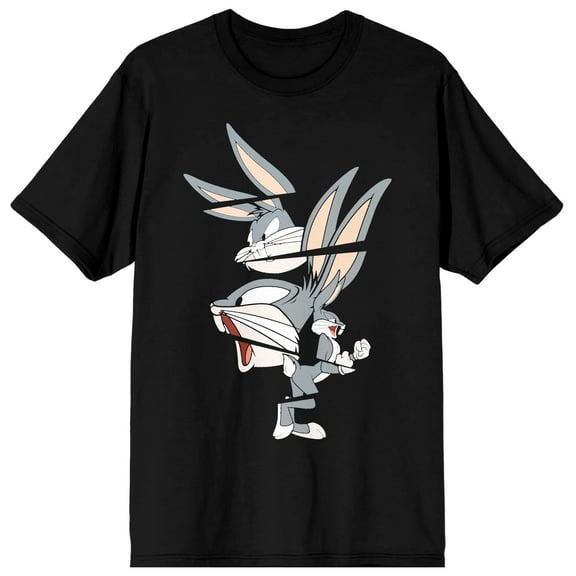 Looney Tunes Classic Cartoon Character Bugs Bunny Split Mens Black Graphic Tee - M