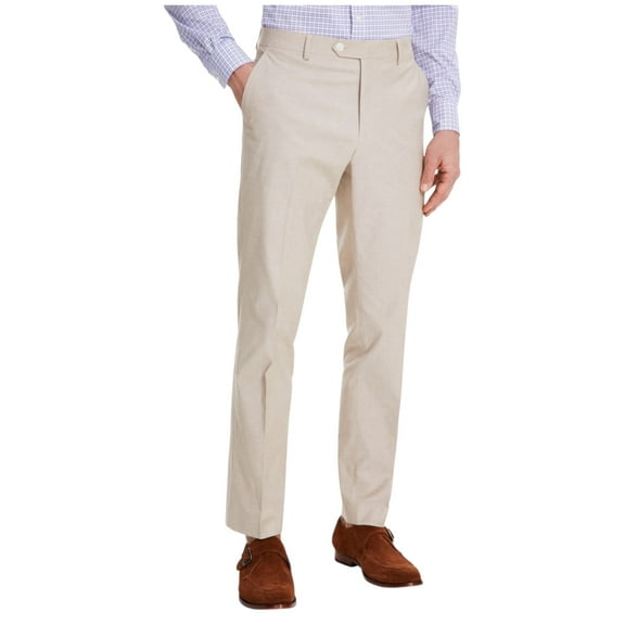 Tommy Hilfiger Mens Modern fit Dress Pants 42 / 32 Beige Solid Stretch