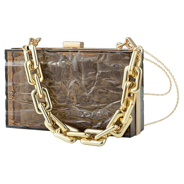 Bolso de noche para mujer Acrilico Ice Crack Caja transparente Bolso de mano Monedero con cadena Marron Likrtyny Para Estrenar Bodega Aurrera en linea