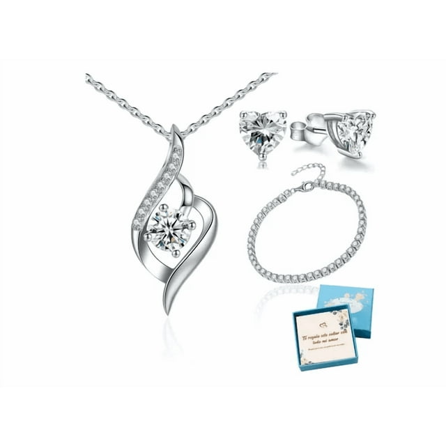 Collar Y Pulsera Y Aretes Set Mujer Joyas Regalo Plata Caja Xtellar plateado