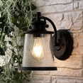 thumbnail image 6 of JONATHAN Y Marais 6.75" Iron/Seeded Glass Vintage Rustic LED Outdoor Sconce, Oil Rubbed Bronze, 6 of 10