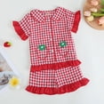 thumbnail image 2 of vigerkar Baby Girl Ruffle Pajamas Set Short Sleeve Button Shirt Top Shorts 2 Piece PJ Set Toddler Sleepwear (Red, 2-3 Years), 2 of 9