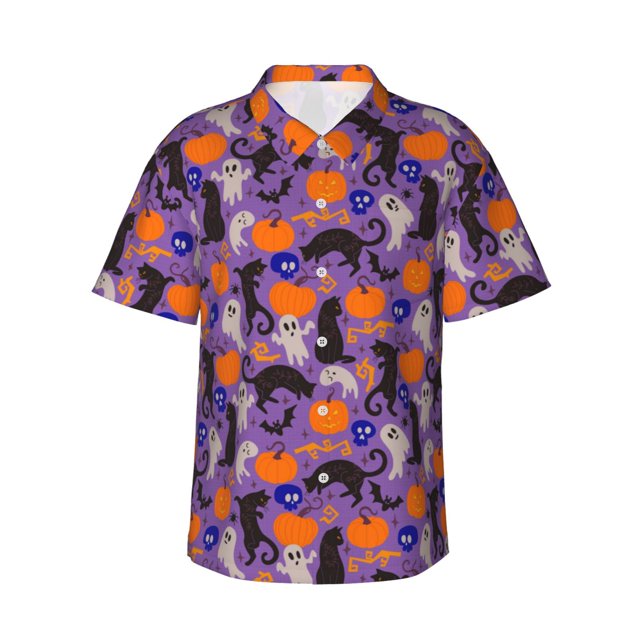 Fotbe Halloween Black Cats Camisa Hawaiana para Hombre Unisex – Camisa Casual de Verano con Botones de Manga Corta de Algodón y Lino,3X-Large