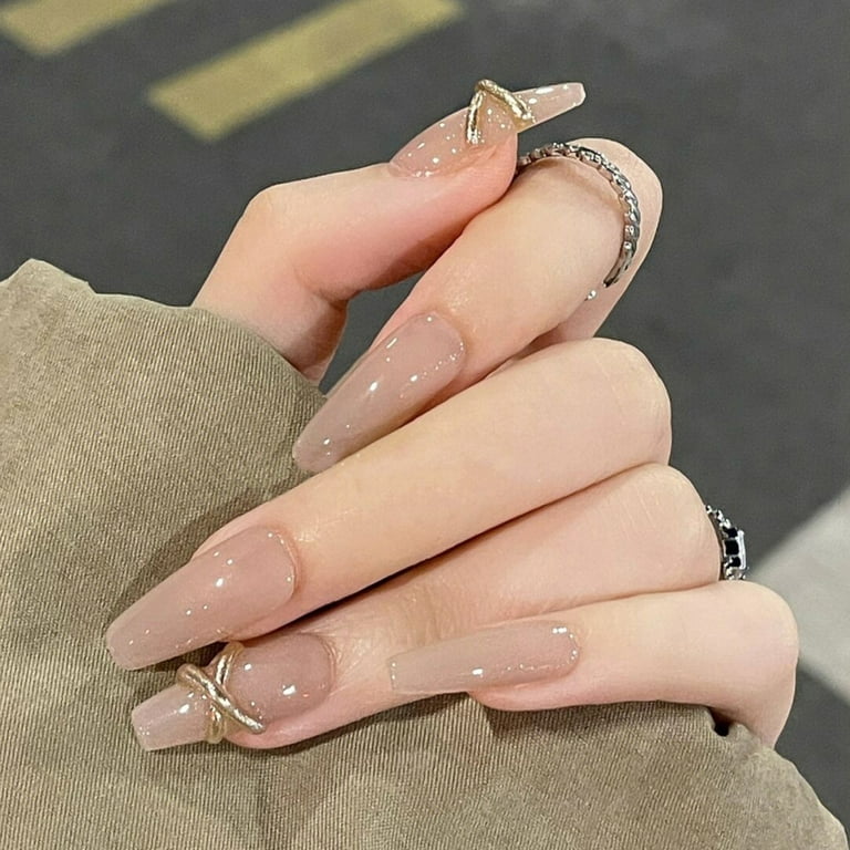 Bhxteng Gold Bar Nude Artificial Nails Charming Comfortable Wearing for Nail Art Decoration Use, Women's