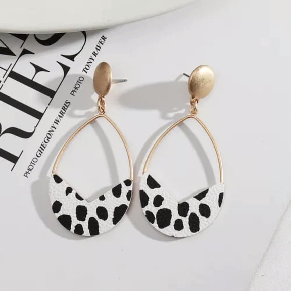 Matte Gold Teardrop Abalone Shell Arrow Chevron Leopard Leather Women Earrings