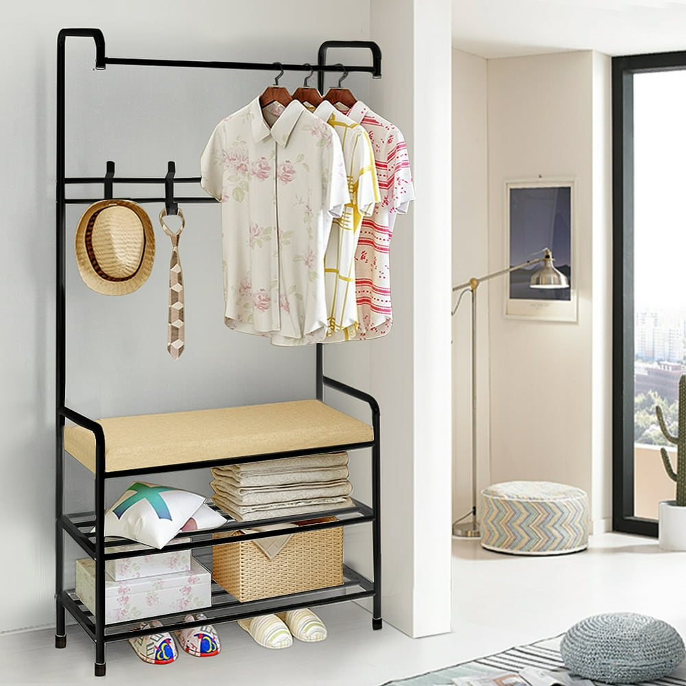 Metal Entryway Coat Hat Shoes Rack, with 3 Tier Storage Metal Entryway Coat Hat Shoes Rack, with 3 Tier Storage