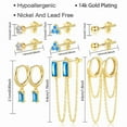 thumbnail image 5 of Alexcraft Stud Earrings Set for Women, for Multiple Piercing 14K Gold Plated Studs Earrings and Zirconia Earrings Set, Small Huggie 925 Sterling Silver Post Hoop Chain Earrings Set, 5 of 7