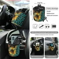 thumbnail image 5 of Yuyamidu 15 PCS Leopard Print Car Seat Cover Set Sunflower Steering Wheel Cover Seat Belt Pad Cover Trash Bin Rear View Mirror Cover Cup Holders Keychain Air Vent Storage Holder Car Decor, 5 of 7