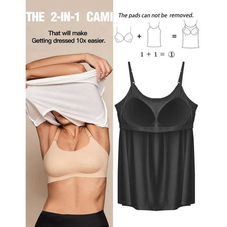 Anyfit Wear 2 Pack Women Tank Top with Built in Bra Flowly Relaxed Cami  Adjustable Straps Camisole with Pleats Black-White,3X-Large