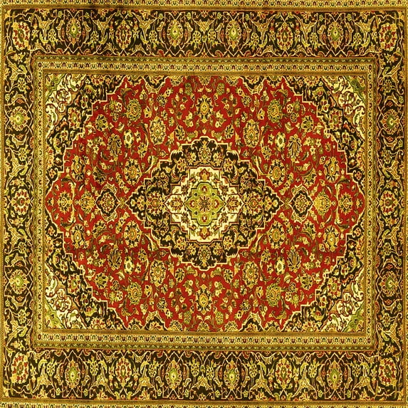 Ahgly Company Indoor Square Medallion Yellow Traditional Area Rugs, 6' Square