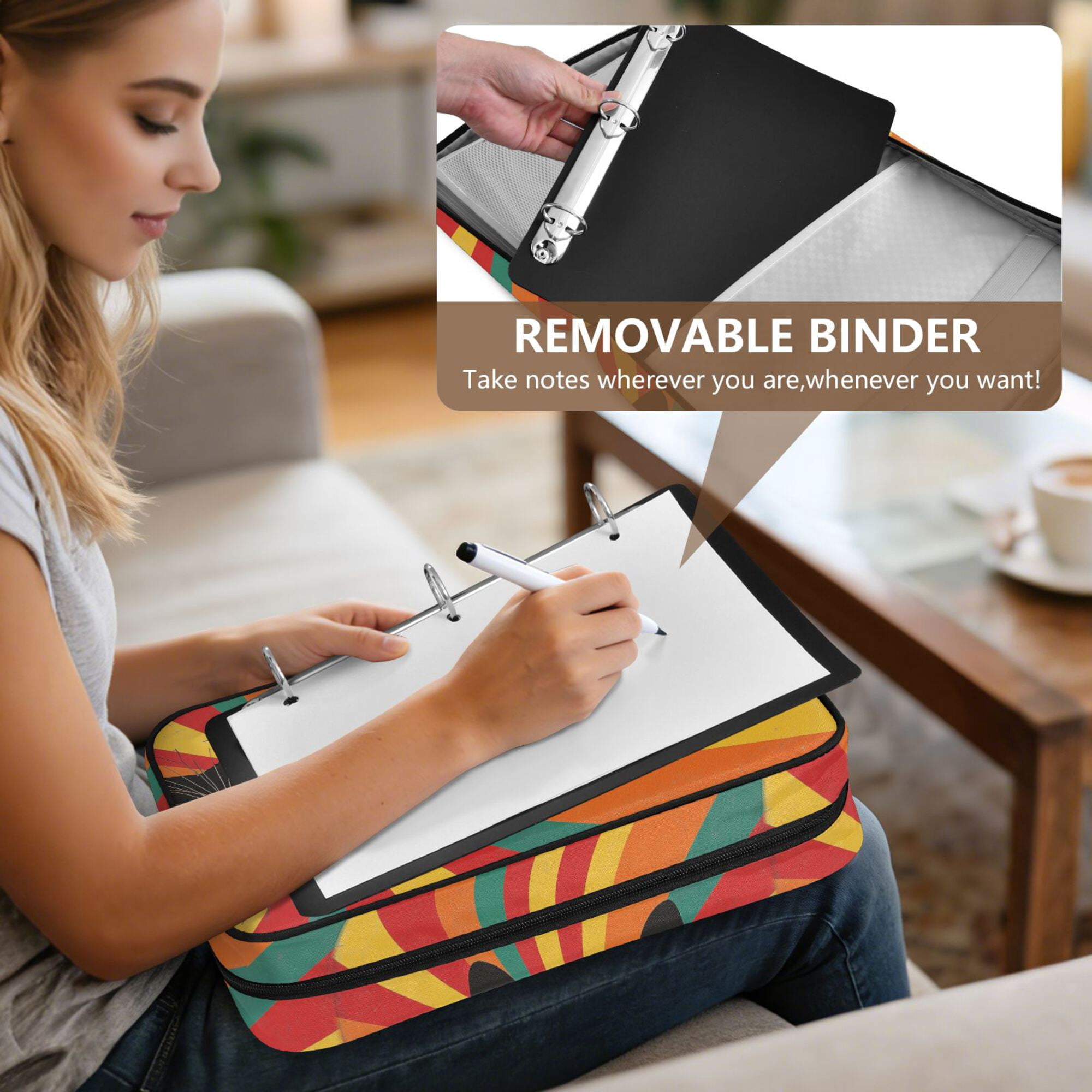 FORMRS Accordion File Folder A4 Size 7-Pocket Expanding Document Organizer Bag with 3 Ring Binder, Black Cat