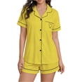 thumbnail image 1 of Womens Casual Rompers Summer Short Sleeve Polo V Neck Button Down Loose Fit Short Jumpsuits with Pockets, 1 of 4