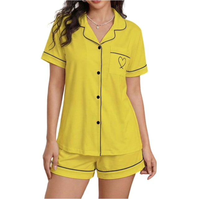 Womens Casual Rompers Summer Short Sleeve Polo V Neck Button Down Loose Fit Short Jumpsuits with Pockets