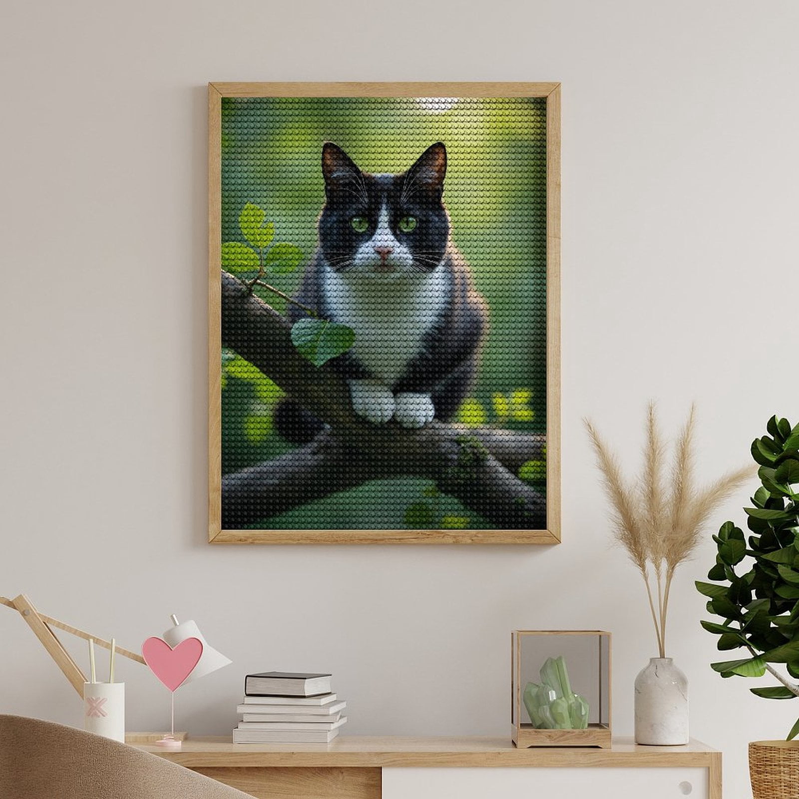 Diamond Art Kits for Adults, Cat In Greenery Peaceful Perch 5D Diamond Painting Kits for Adults Beginners, DIY Full Drill Diamond Painting, Gem Art and Crafts 12x16