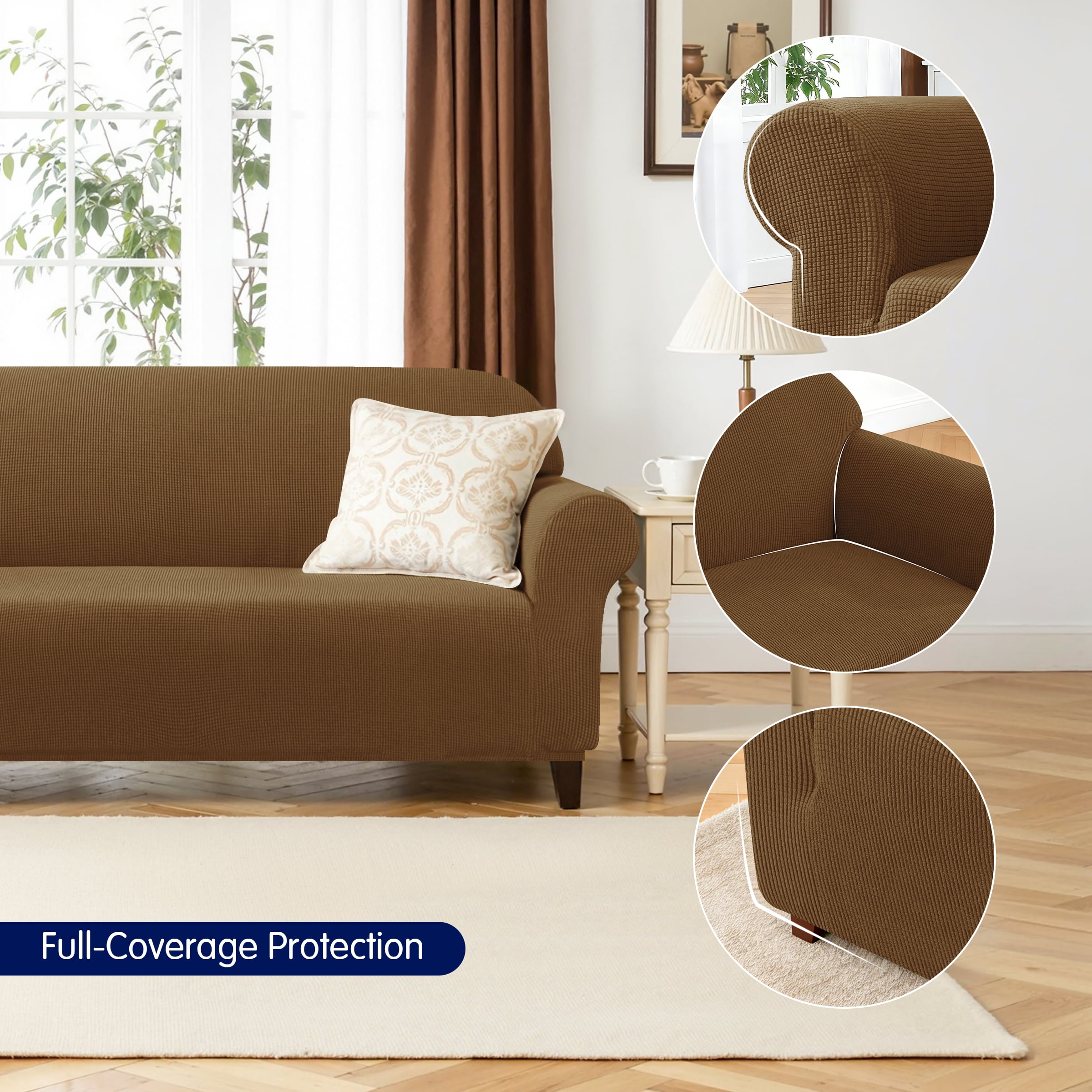 Subrtex 1-Piece Stretch Sofa Slipcover Non Slip Couch Cover (Loveseat, Coffee)