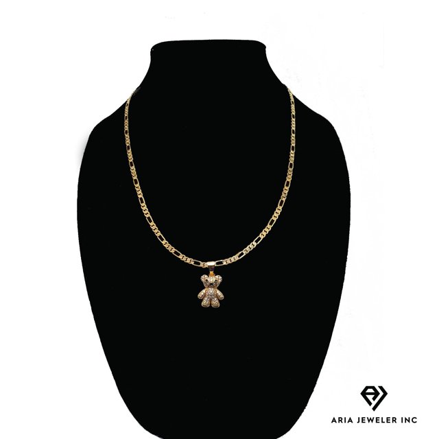 Collar de oro de 14 quilates con colgante de Oso de peluche, el mejor regalo unisex para madre, padre, novia, novio, ella, él, collar de cadena Figaro de 14 quilates de Aria Jeweler Inc