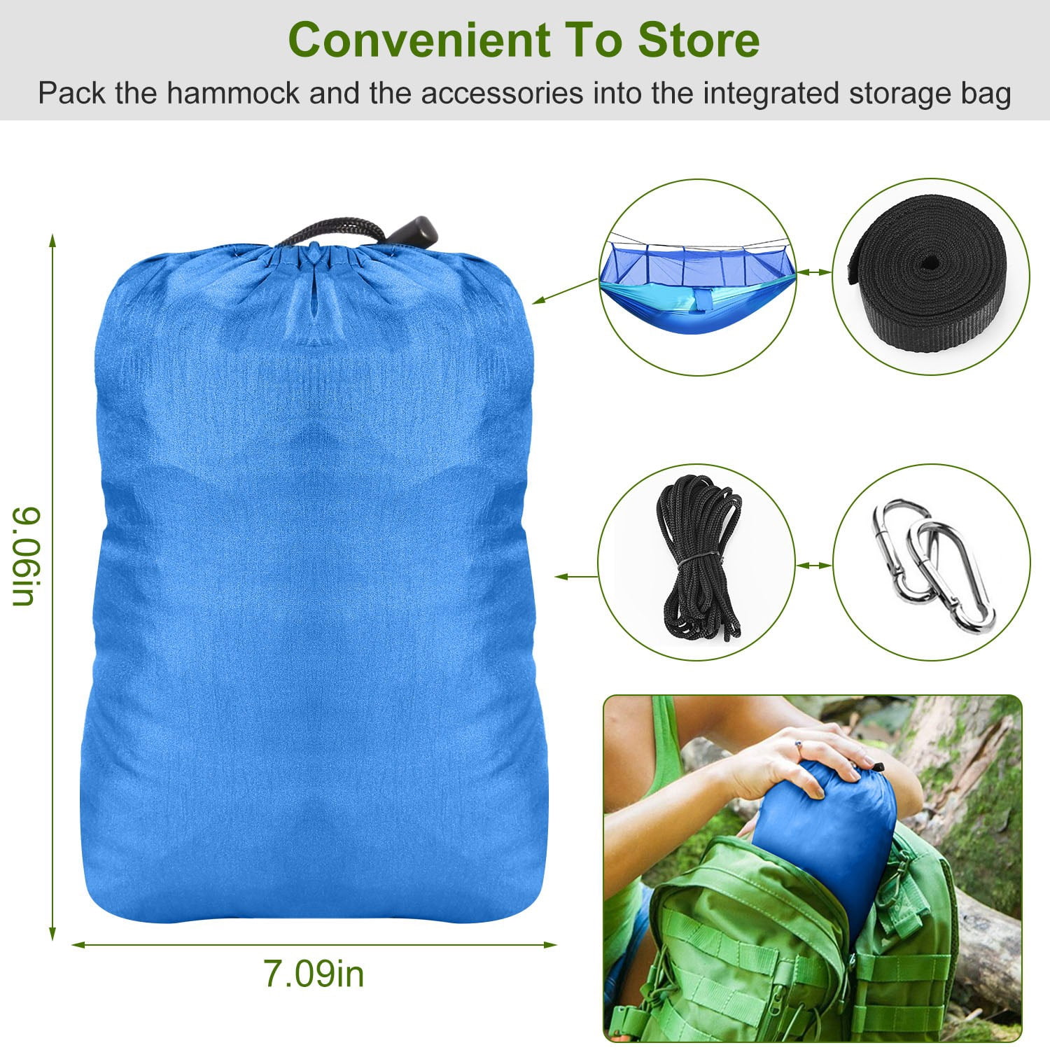 102x55in Camping Hammock TeqHome 2 Person Hammock Tent with Strap Hook Carry Bag for Outdoor Hiking Survival Travel Blue