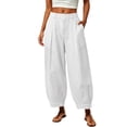 thumbnail image 3 of Linen Barrel Pants Women Cotton Palazzo High Waisted Balloon Pants Summer Casual Beach Boho Wide Leg Baggy Trousers, L, 3 of 9