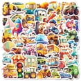 thumbnail image 1 of Juego de pegatinas de dibujos animados con vehículos de juguete, 50 unidades, para niños, resistente, 1 of 2