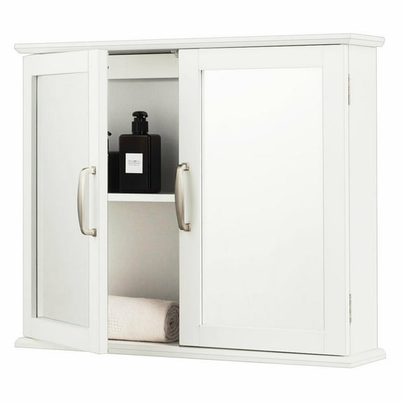 Topbuy Bathroom Mirror Cabinet Two Shelves Storage Cupboard White