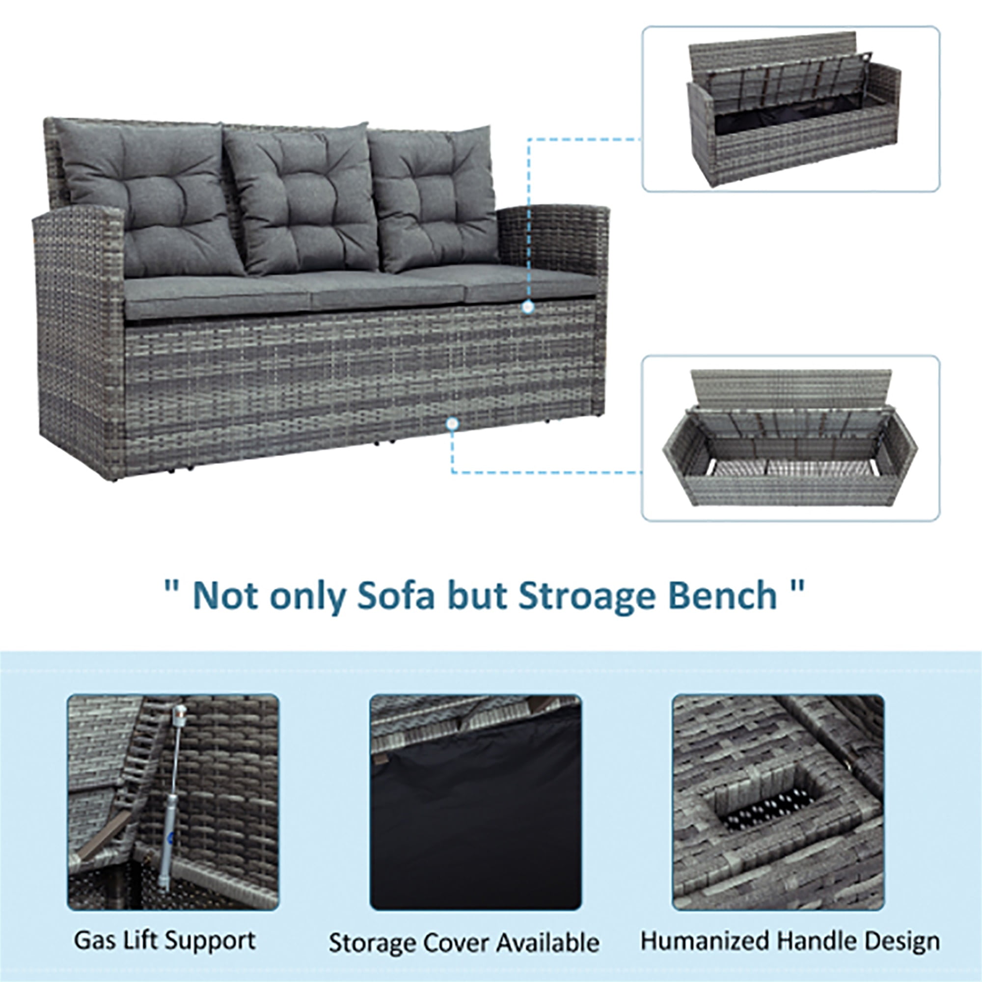 YYAo 7 Seating Outdoor Patio Furniture Sectional Sofa Set, All-Weather Couch with Glass Table, Ottomans for Backyard Porch Poolside with Storage Bench, Gray YYAo 7 Seating Outdoor Patio Furniture Sectional Sofa Set, All-Weather Couch with Glass Table, Ottomans for Backyard Porch Poolside with Storage Bench, Gray
