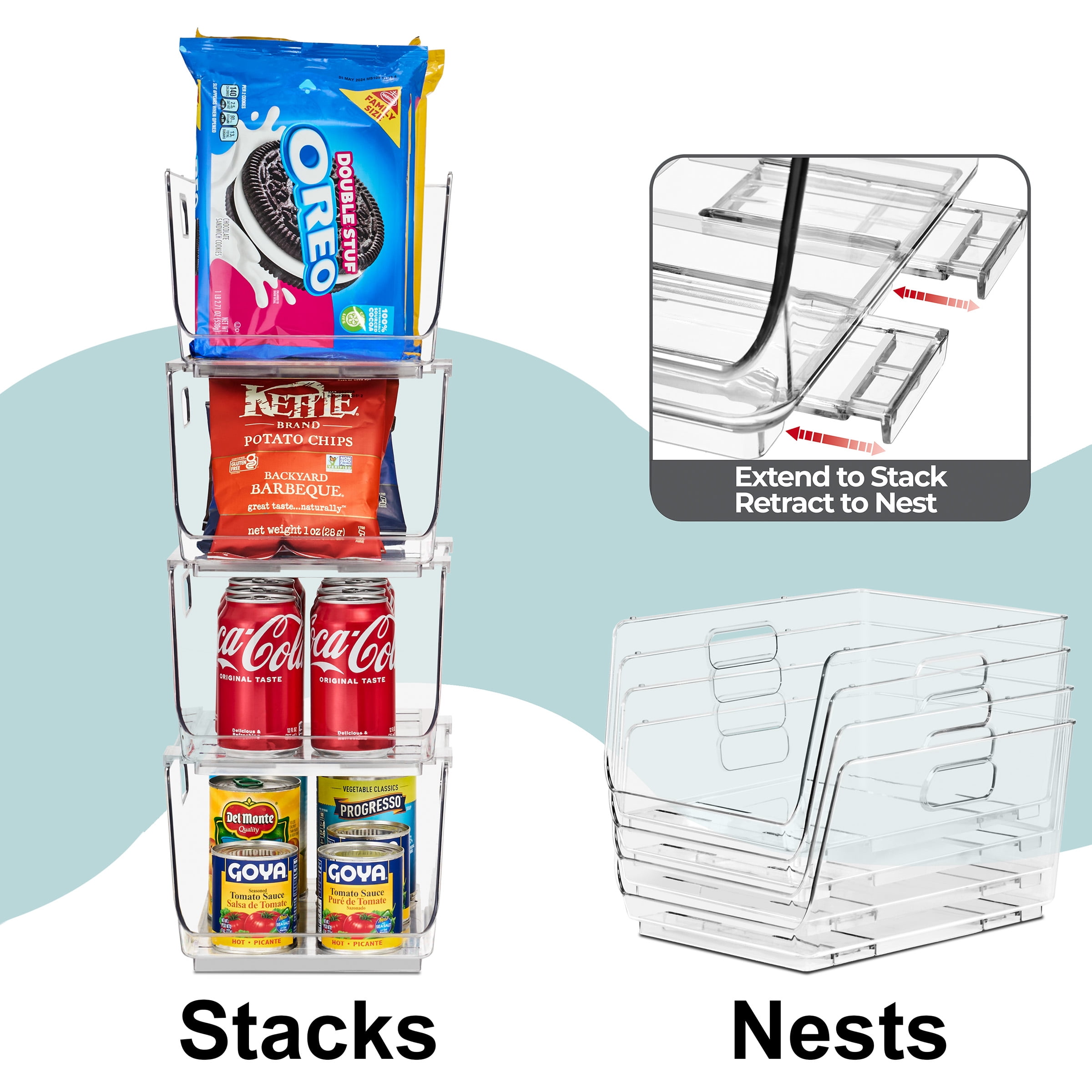 Sorbus Clear Stackable Storage Bins, Medium Open-Front Acrylic Pantry Organizers, 6 Pack