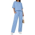 thumbnail image 5 of Sundazz Two Piece Sets for Women Summer Matching Lounge Sets Short Sleeve Tops and Wide Leg Pants Travel Vacation Outfits, 5 of 8